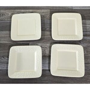 Signature Housewares Plates Set of 4 Rectangular Creamy White Textured Leaf Vine